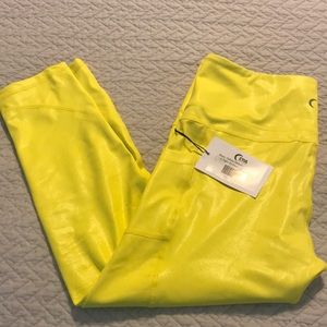 ZYIA Neon Yellow Metallic Pocket Leggings
